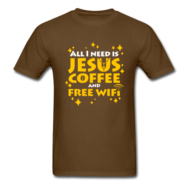Jesus, Coffee, and Free Wifi T-Shirt - brown