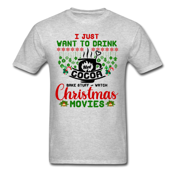 Drink, Bake, Christmas Movies T-Shirt - heather gray