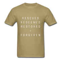 Rescued Redeemed Restored + Forgiven T-Shirt - khaki