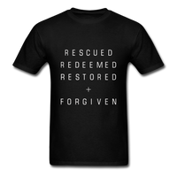 Rescued Redeemed Restored + Forgiven T-Shirt - black