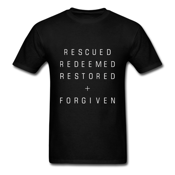 Rescued Redeemed Restored + Forgiven T-Shirt - black