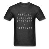 Rescued Redeemed Restored + Forgiven T-Shirt - heather black