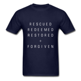 Rescued Redeemed Restored + Forgiven T-Shirt - navy