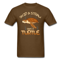 Skip a Straw, Save a Turtle T-Shirt - brown
