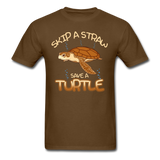 Skip a Straw, Save a Turtle T-Shirt - brown