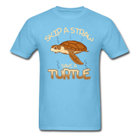 Skip a Straw, Save a Turtle T-Shirt - aquatic blue